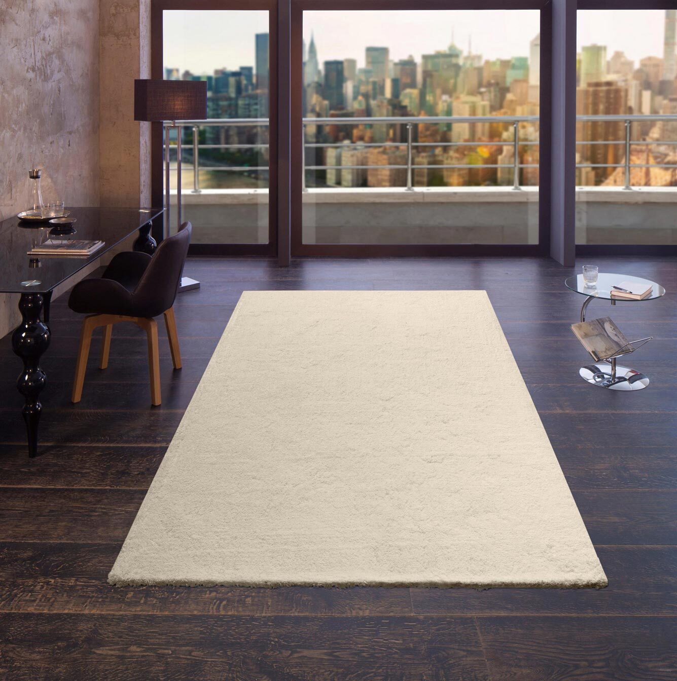 Levis Plain Ivory Thick Shaggy Rug