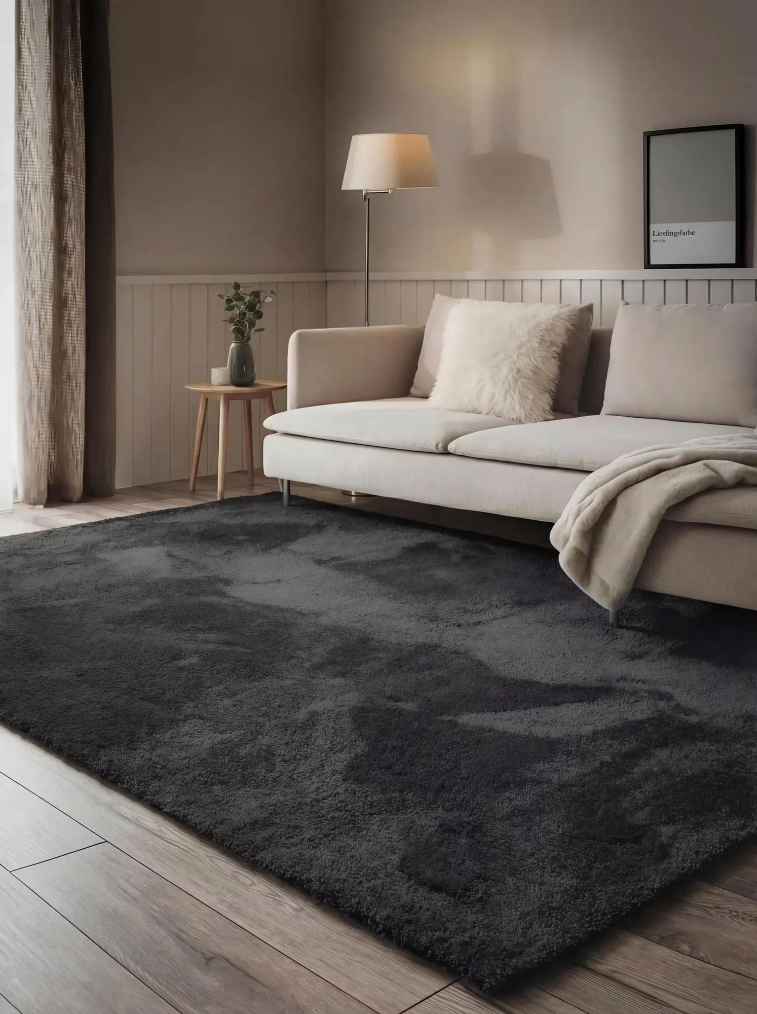 Mojito Plain Black Shaggy Rug