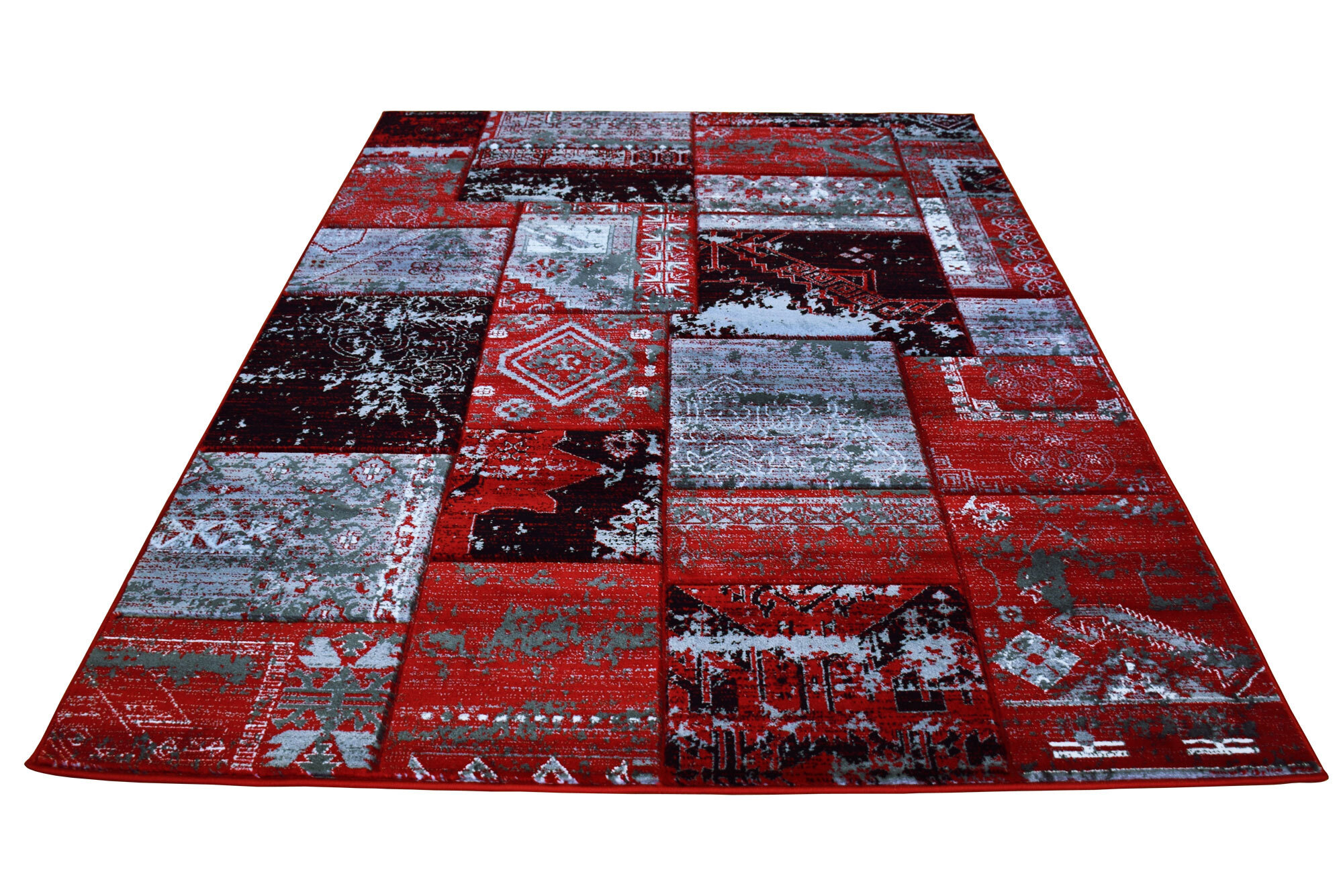 Large View Paris Carved Red Patchwork Rug