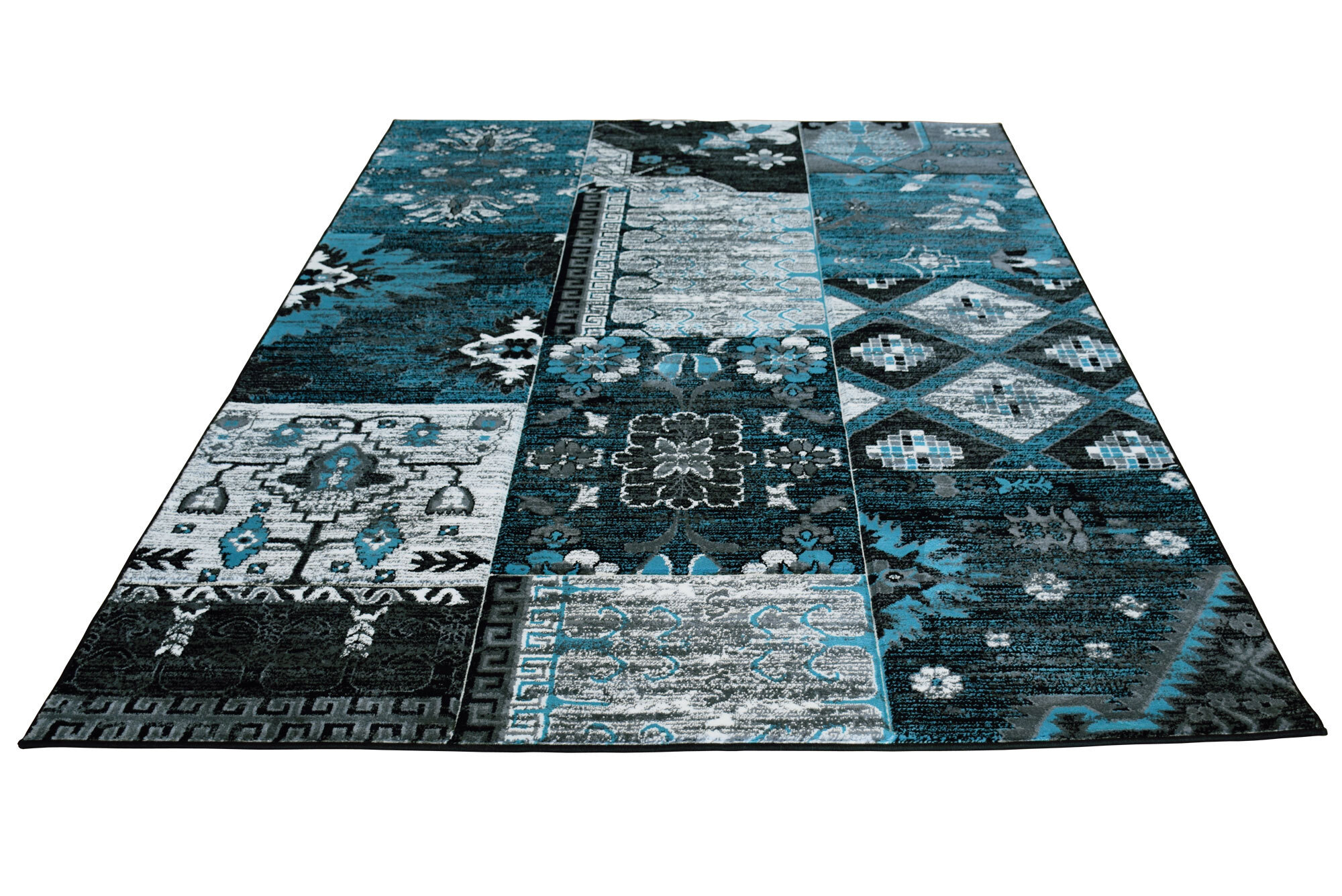 Large View Paris Carved Blue Patchwork Rug