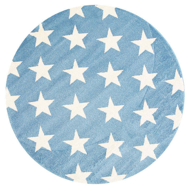 Large View Petite Blue Modern Star Kids Rug