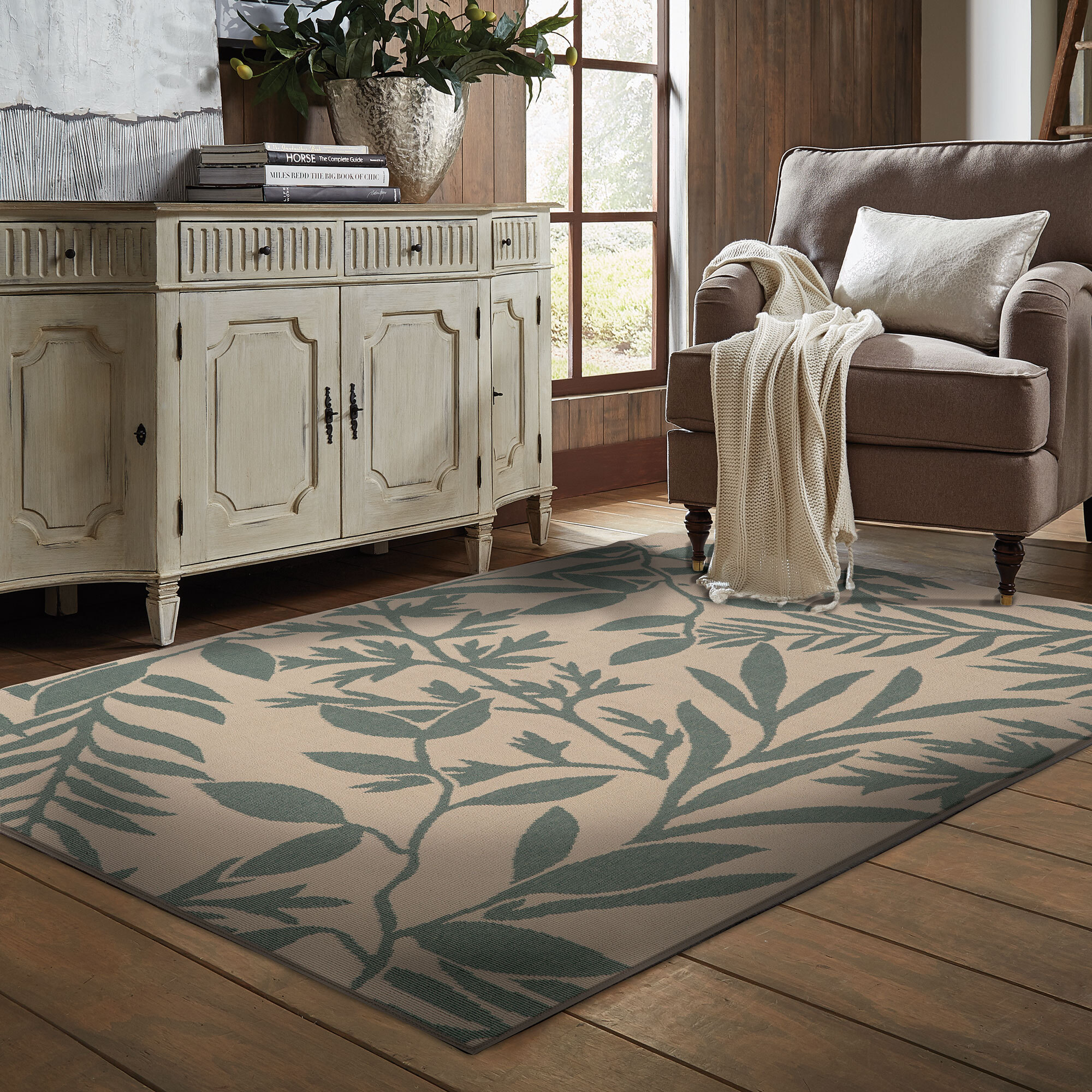 Large View Pablo Leaf Pattern Flatweave Rug