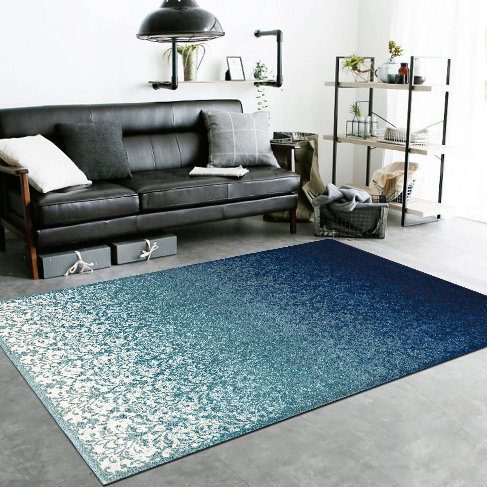 Roma Blue Transitional Floral Rug