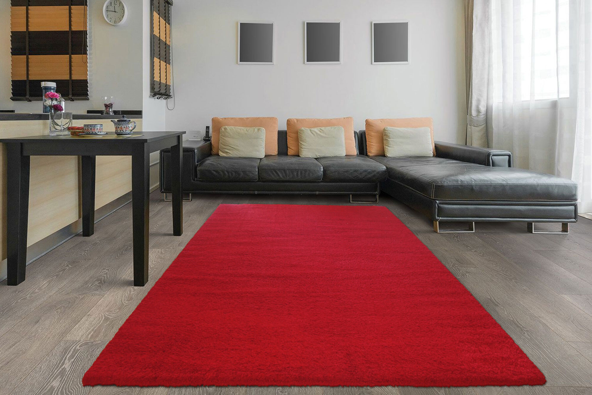 Large View Soft Plain Red Thick Shaggy Rug