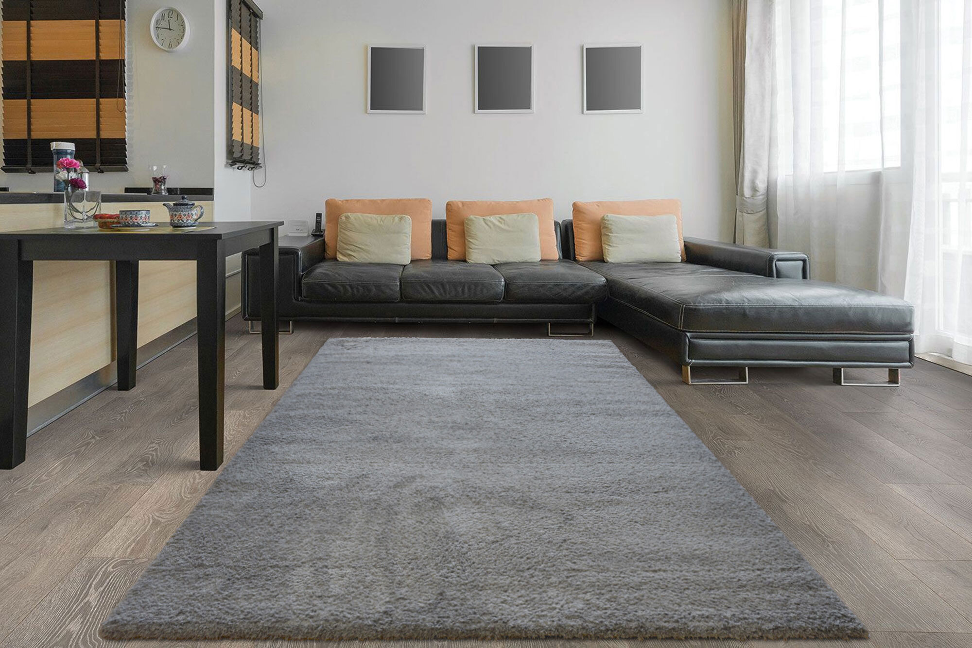 Large View Soft Plain Grey Thick Shaggy Rug