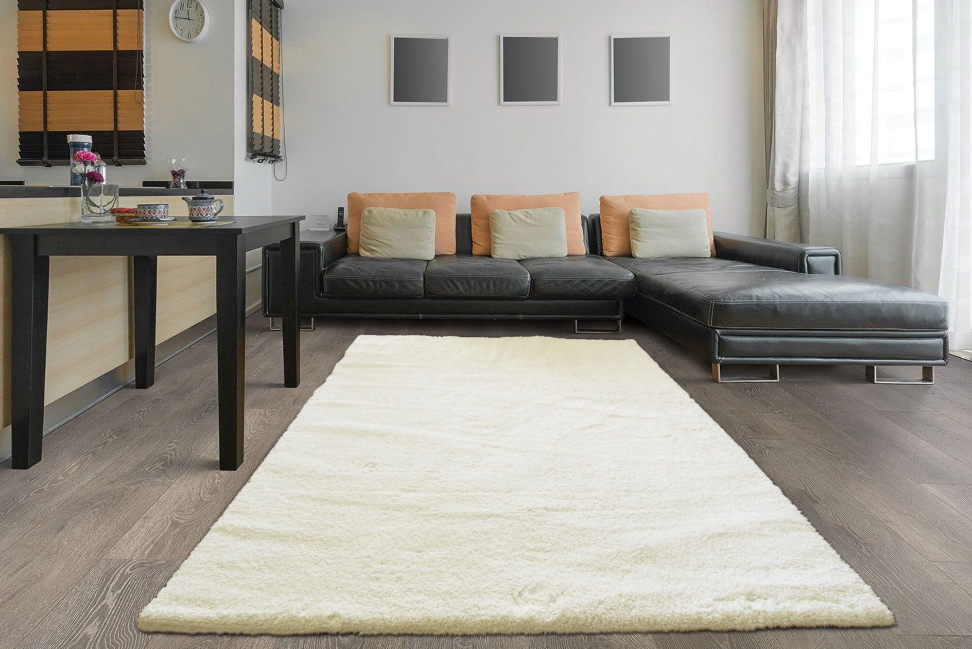 Large View Soft Plain White Thick Shaggy Rug