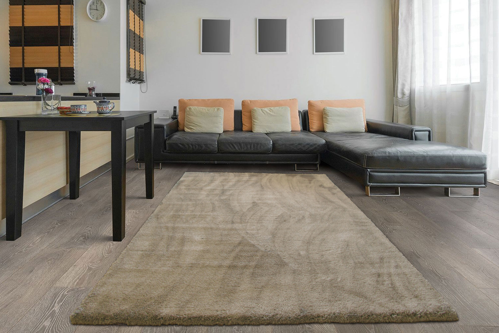 Large View Soft Plain Brown Thick Shaggy Rug