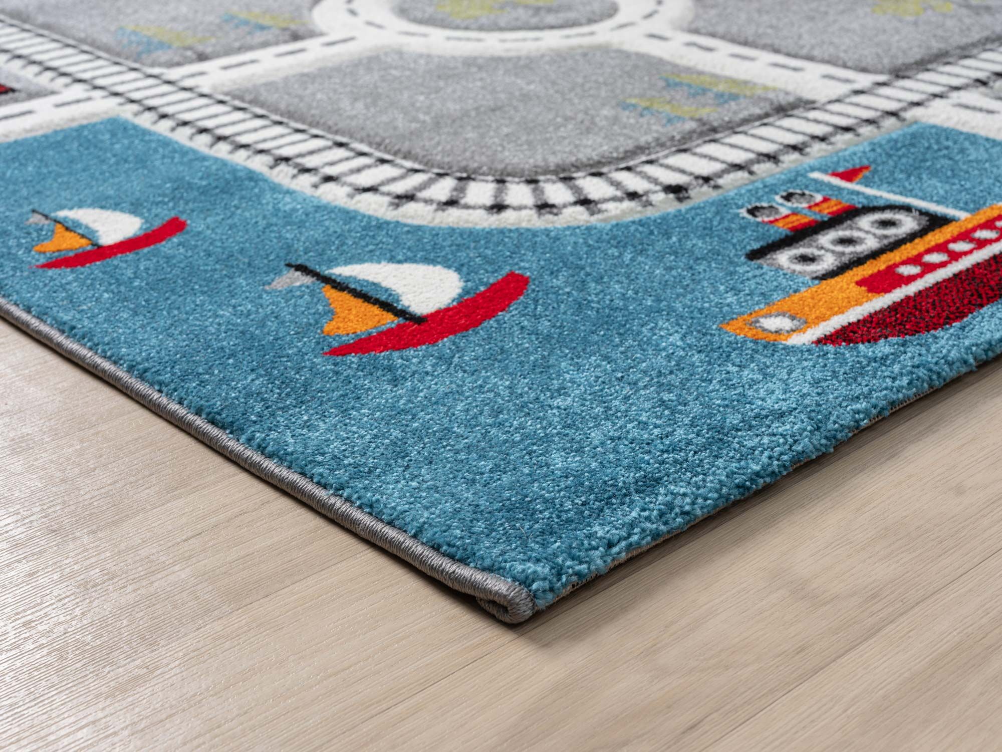 Large View Speedy Kids Town Road Rug