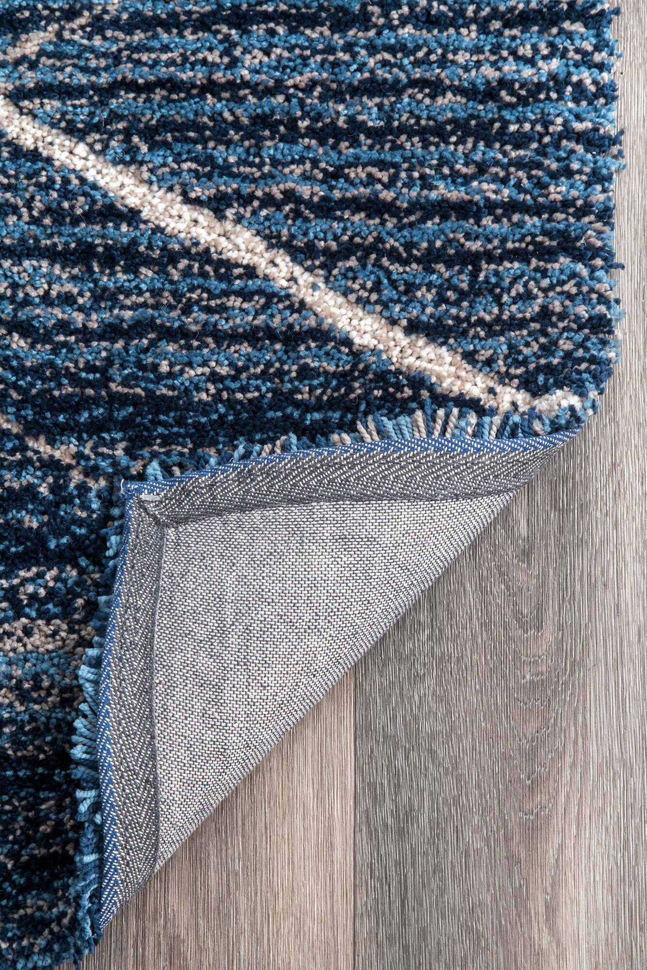 Large View Symphony Blue Striped Shag Rug