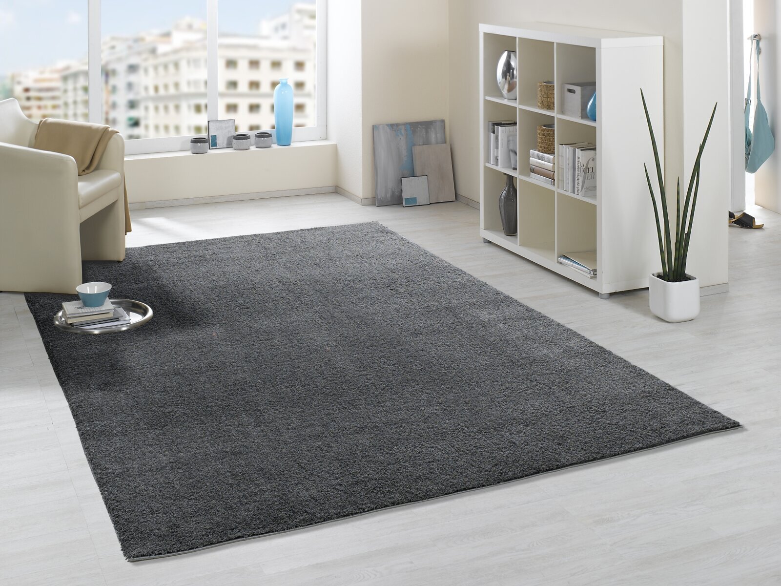 Silky Plain Grey Thick Shaggy Rug