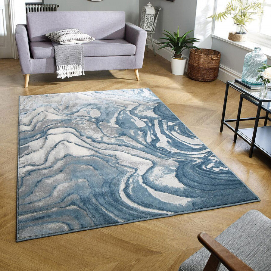 Torino Blue Monet Abstract Rug