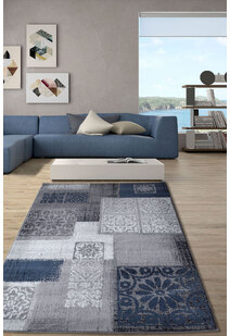 Atlanta Blue Modern Patchwork Rug