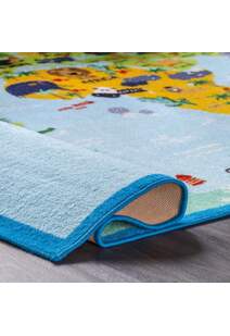 Kids Blue World Map Rug