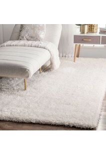 Liam Thick Plain Shaggy White Rug