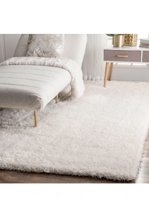 Liam Thick Plain Shaggy White Rug