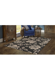 Pablo Black Floral Flatweave Rug
