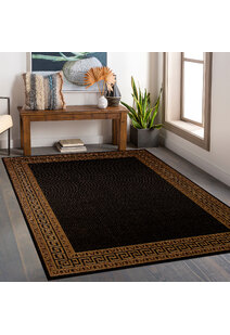Storm Black Greek Key Border Rug