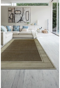 Soleil Tan Border Flatweave Rug
