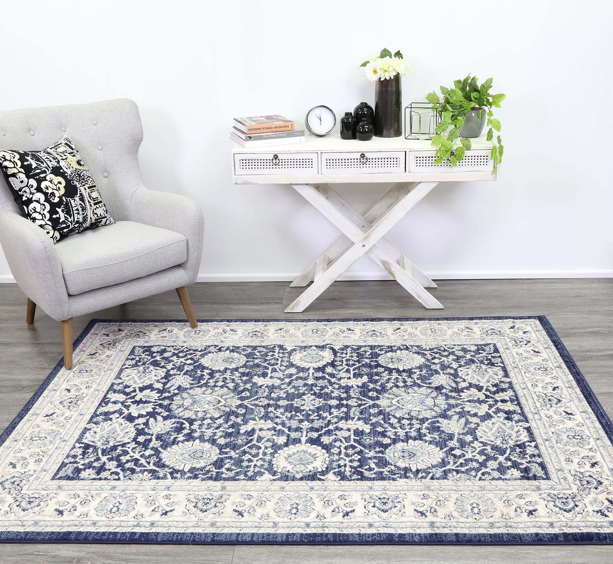 Alfred Blue Traditional Border Rug