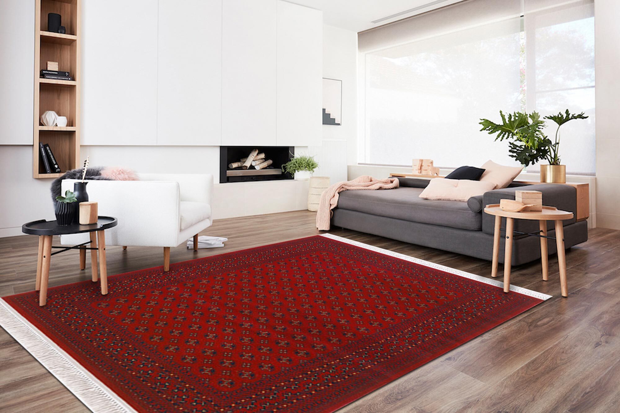 Large View Red Afghan Tribal Geometric Rug