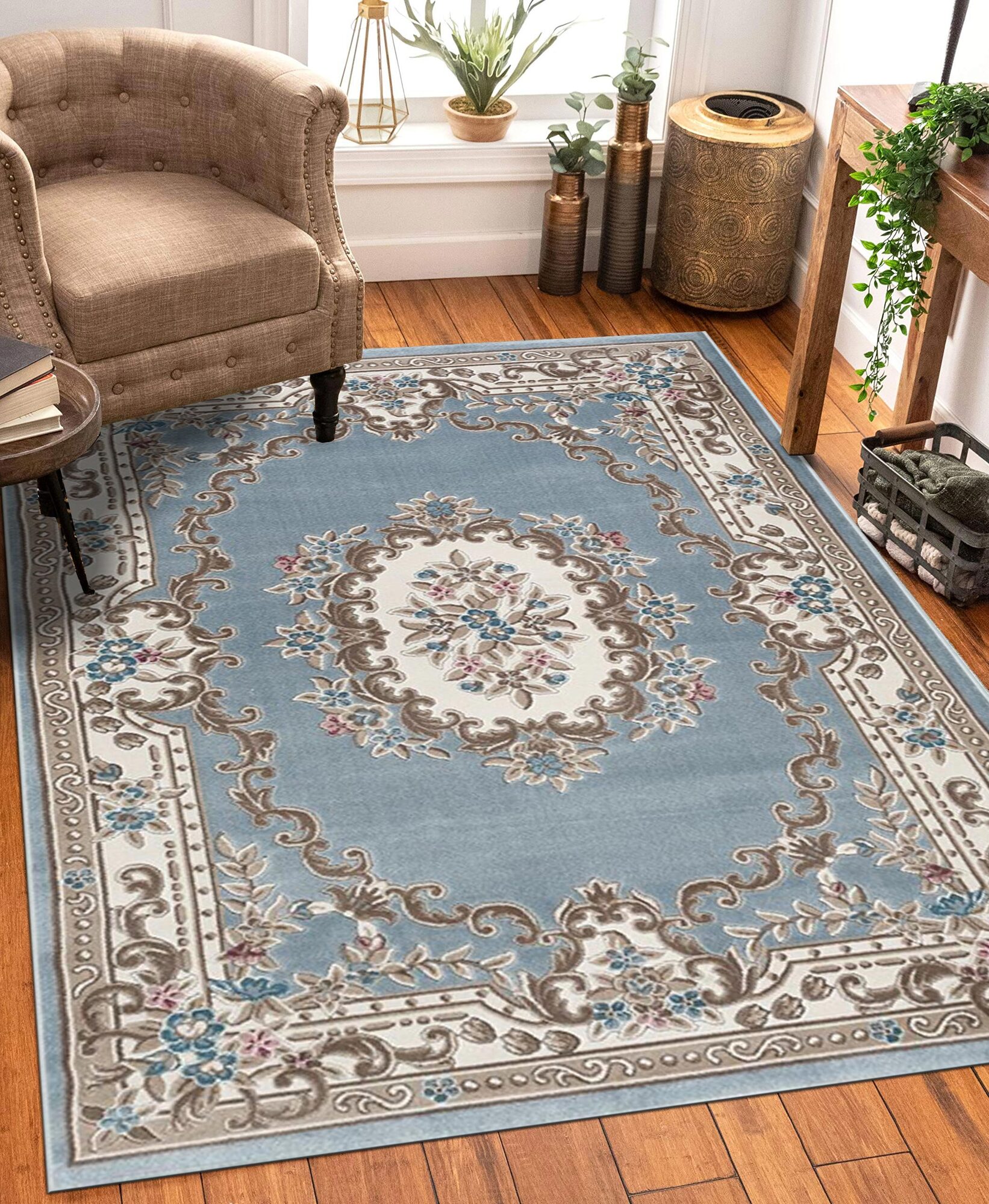 Abbie Blue Aubusson Floral Rugs