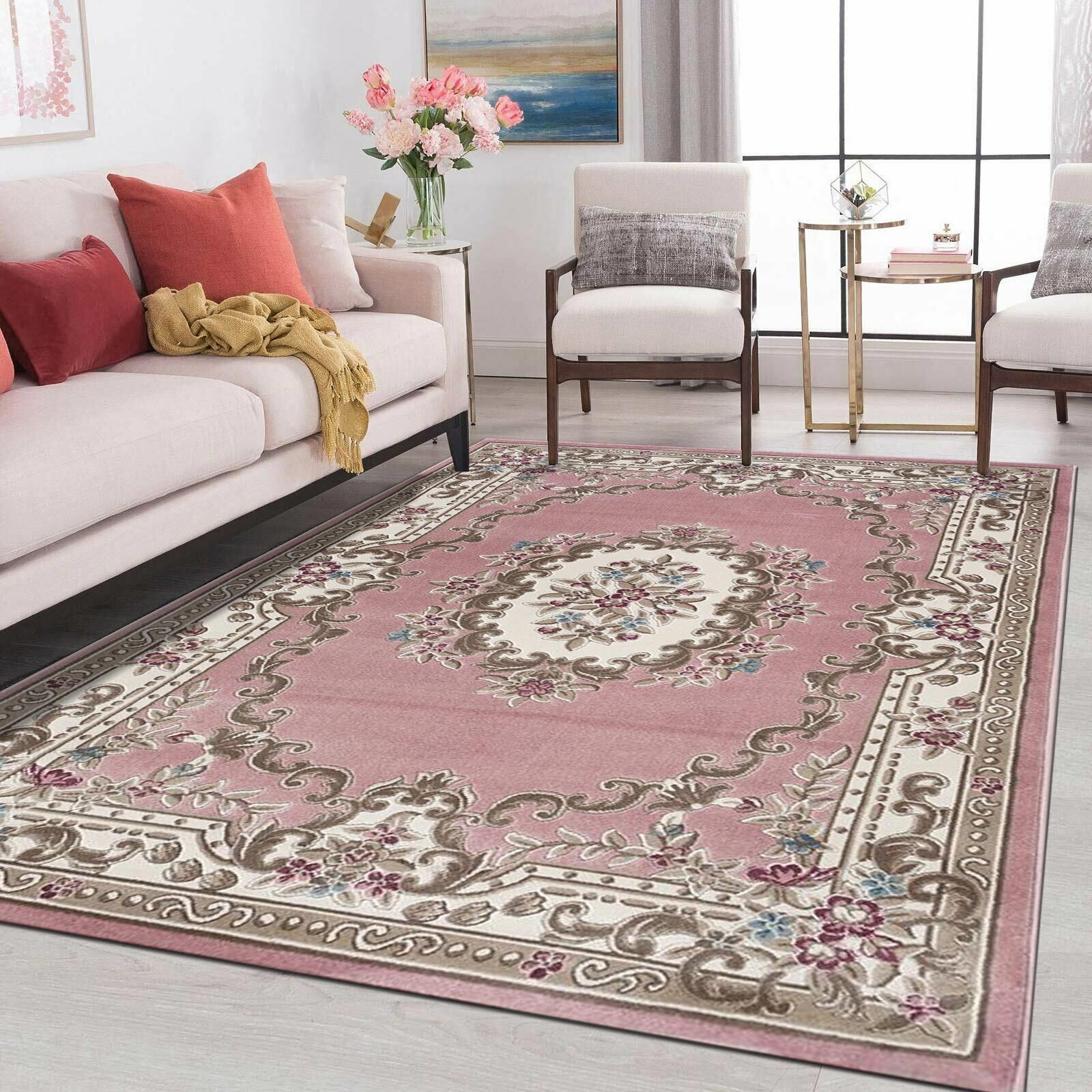 Abbie Pink Aubusson Floral Rugs