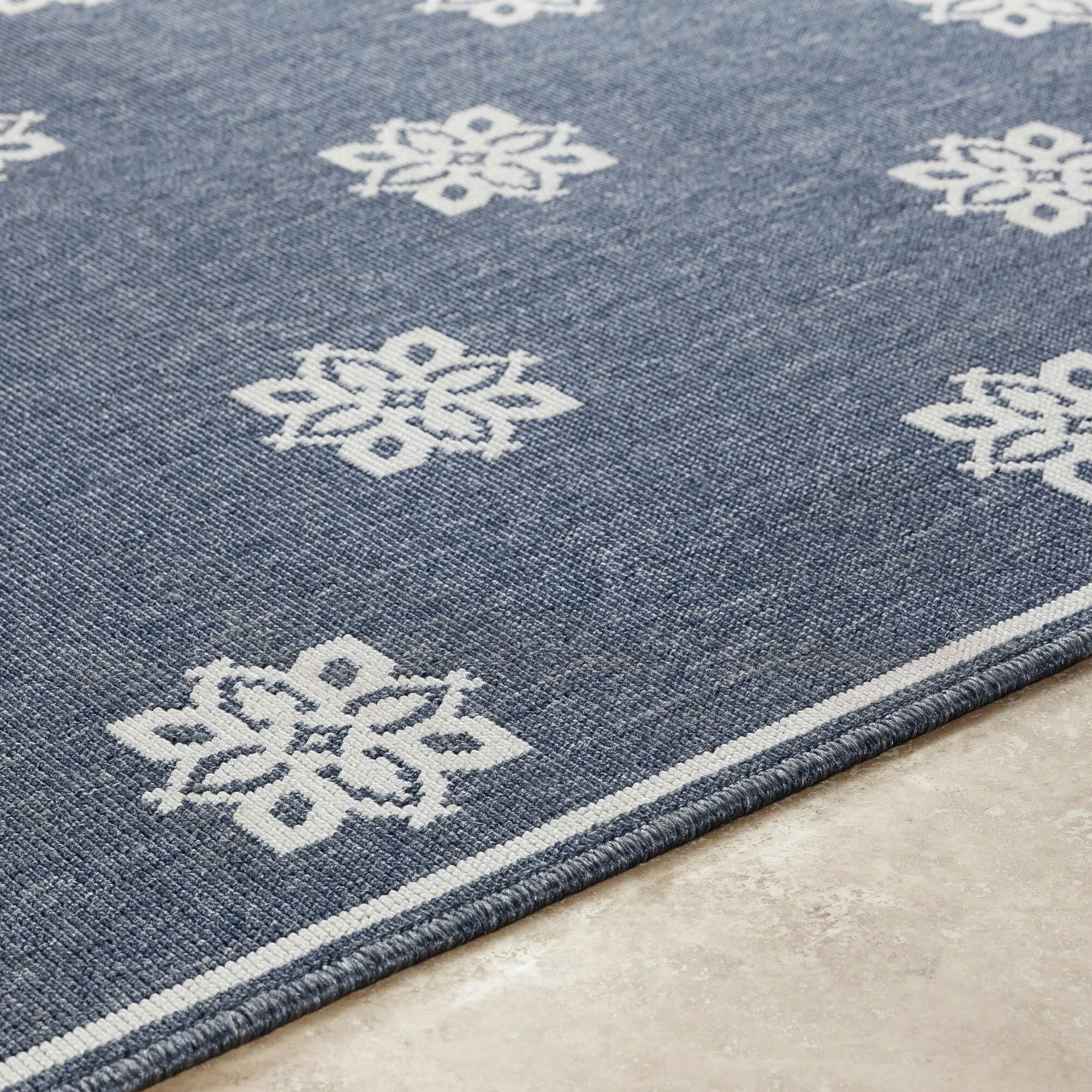 Large View Ambient Navy Floral Outdoor Rug