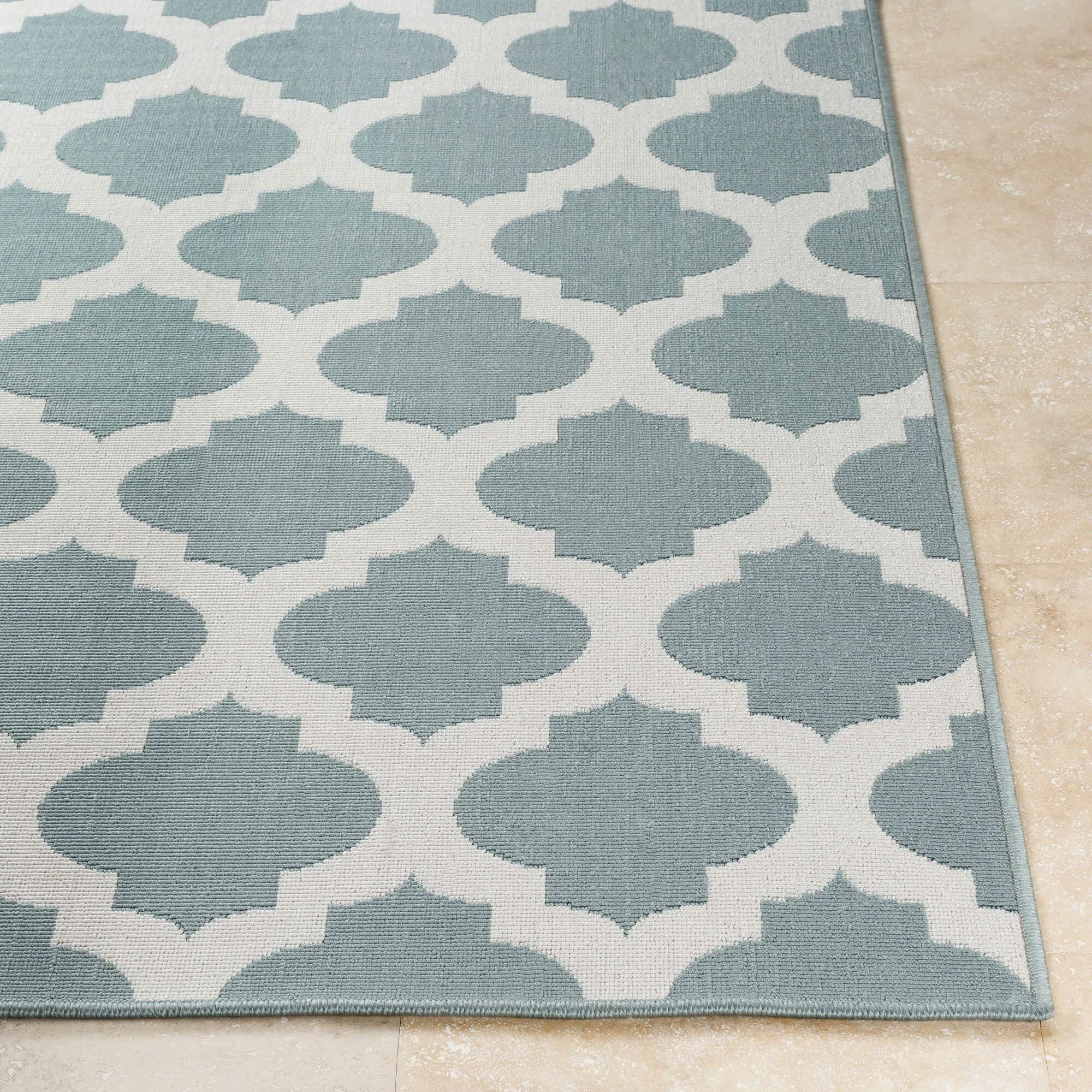 Large View Ambient Teal Trellis Outdoor Rug