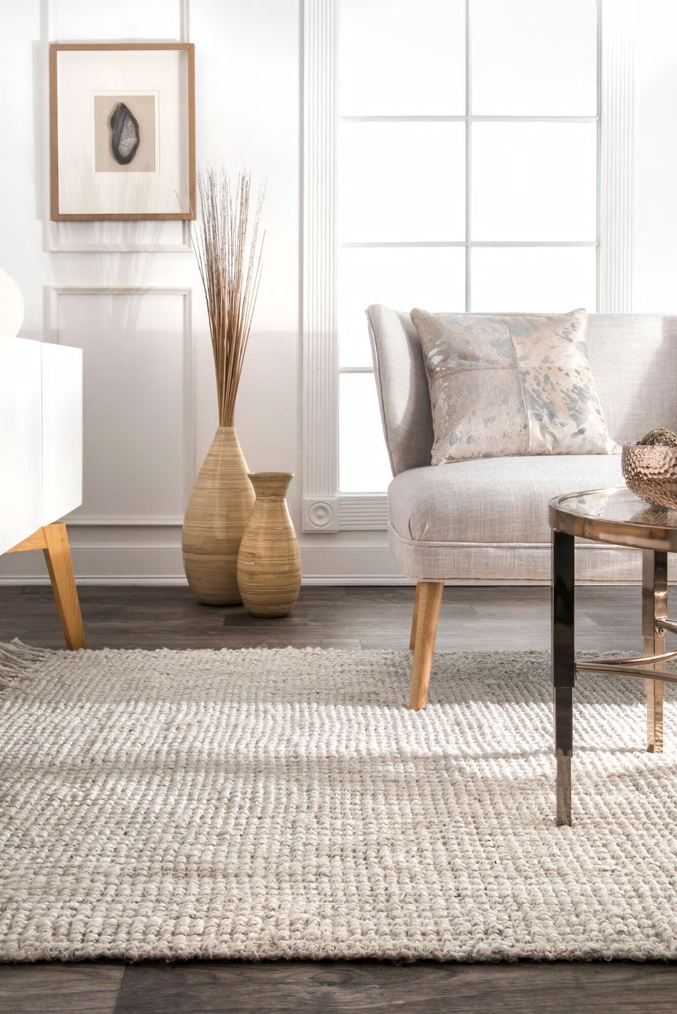 Large View Bleach Jute Hand Woven Rug