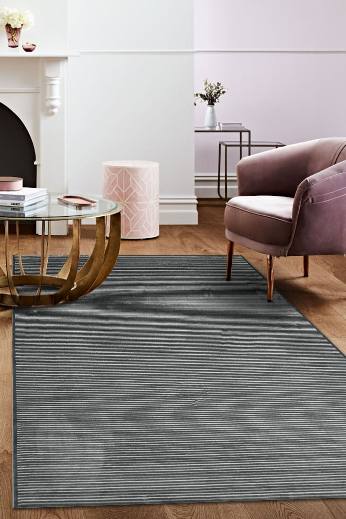 Large View Brigitte Modern Grey Striped Rug