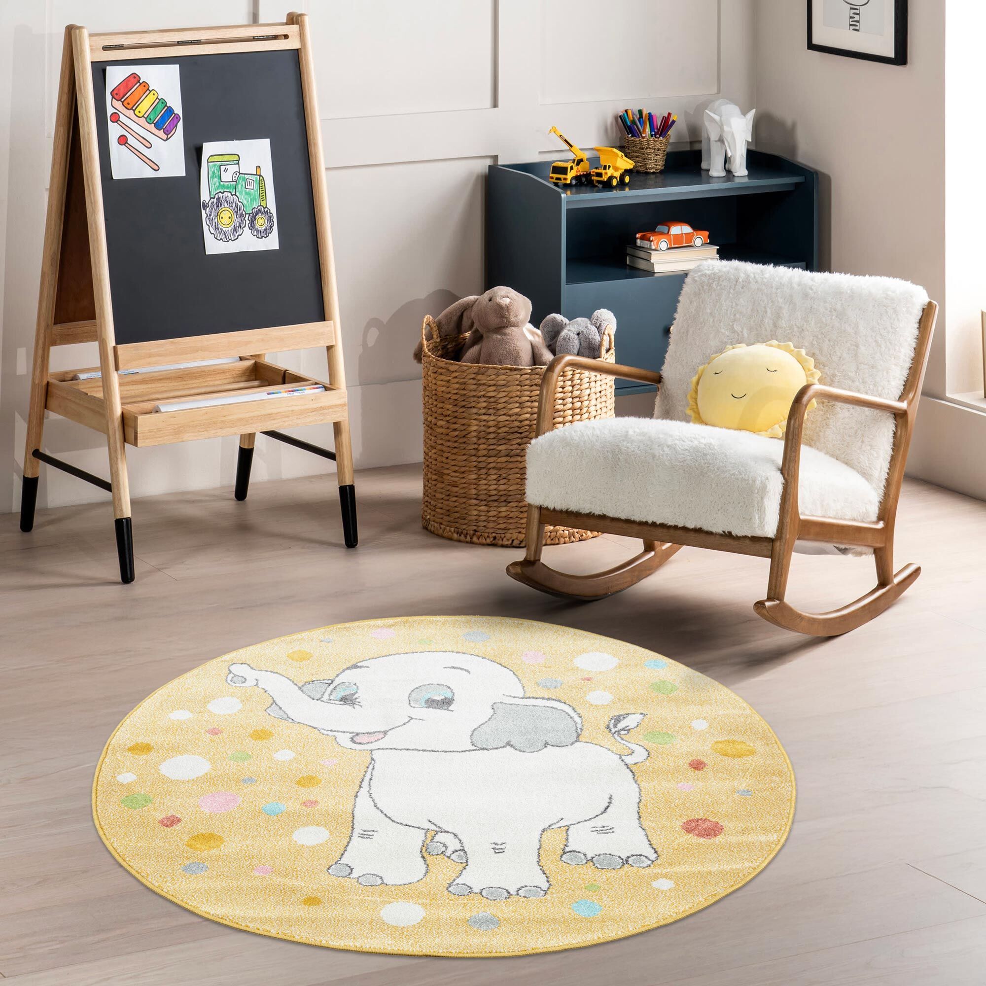 Large View Candy Elephant Kids Round Rug