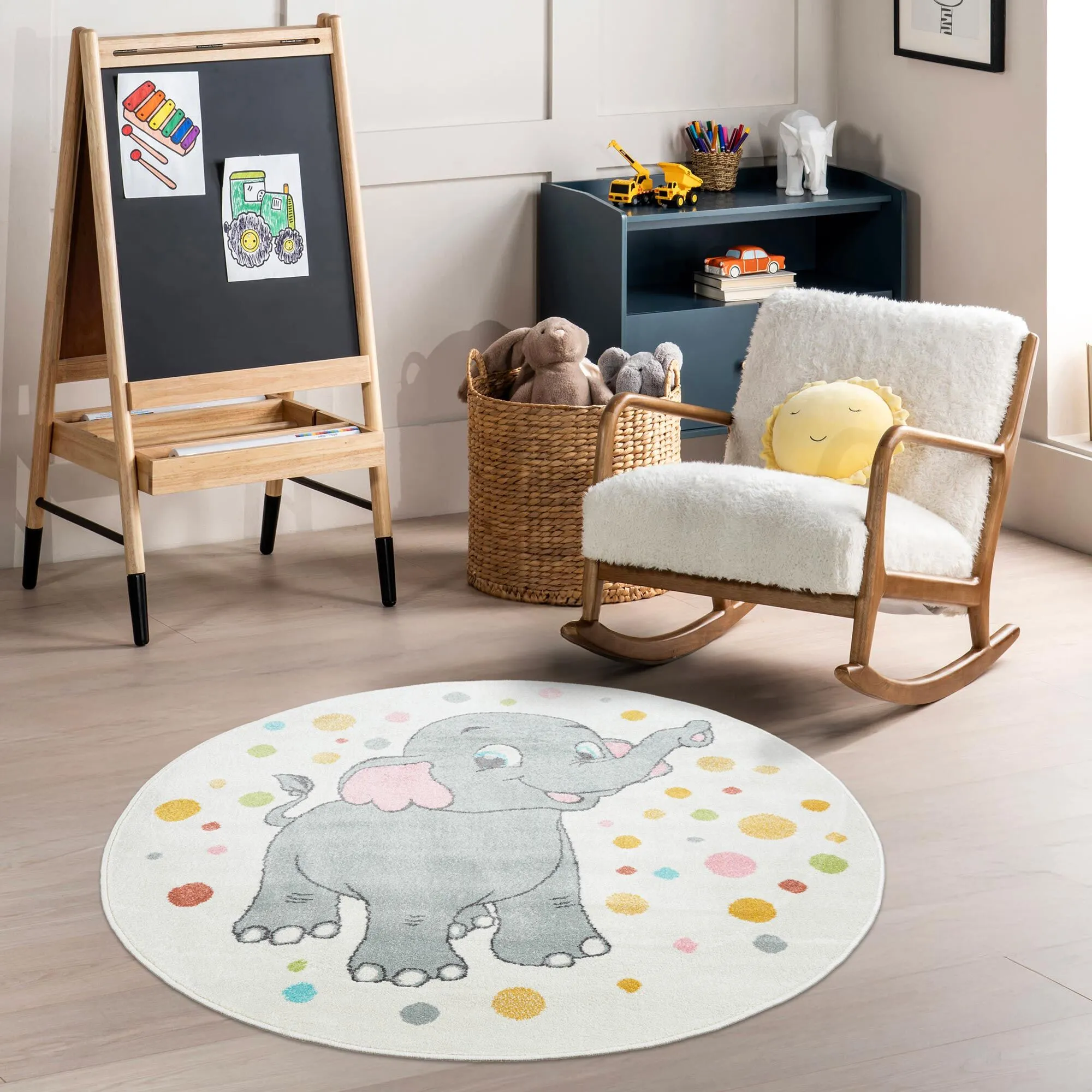 Large View Candy Elephant Kids Round Rug