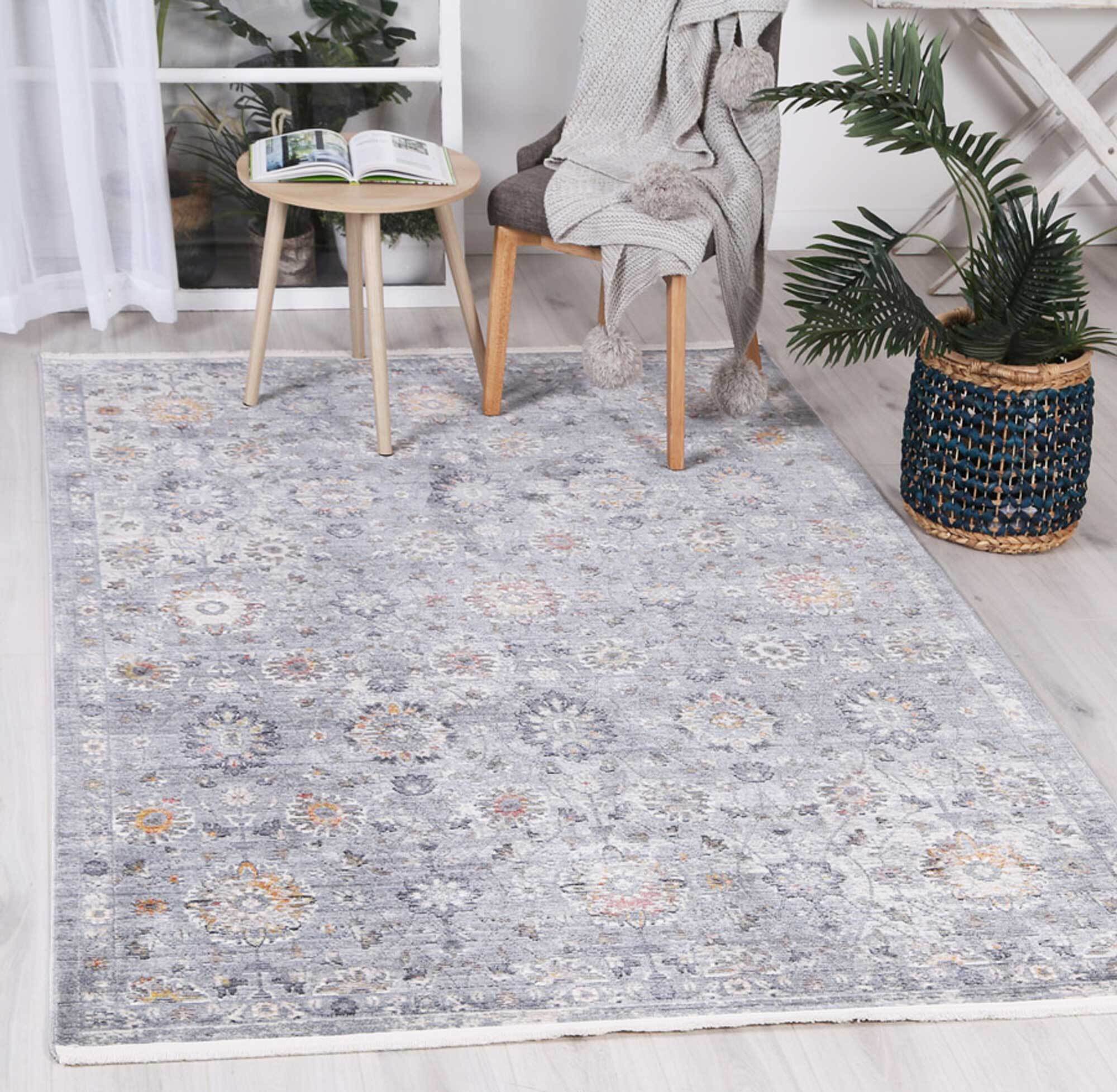 Large View Darra Grey Transitional Floral Rug