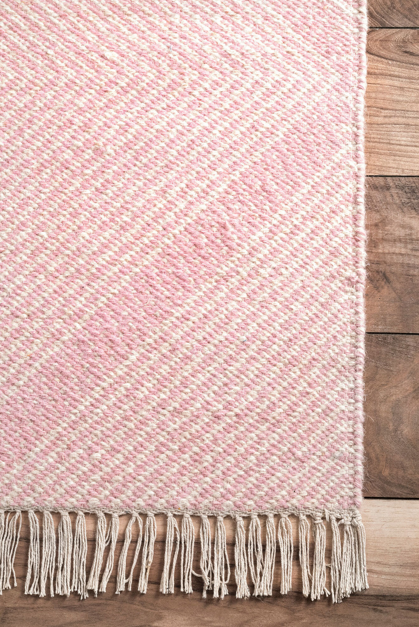Large View Dhurrie Pink Diamond Pattern Rug