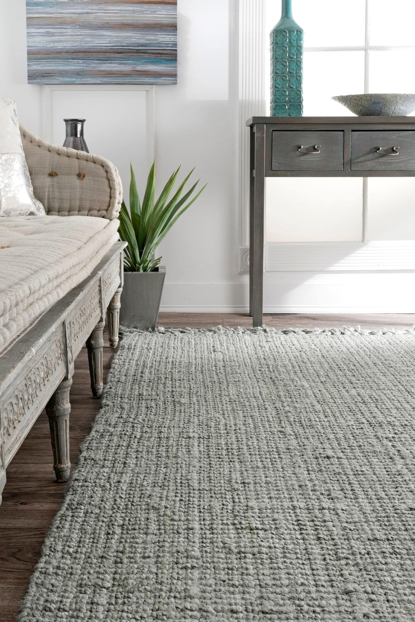 Large View Dyed Jute Grey Hand Woven Rug