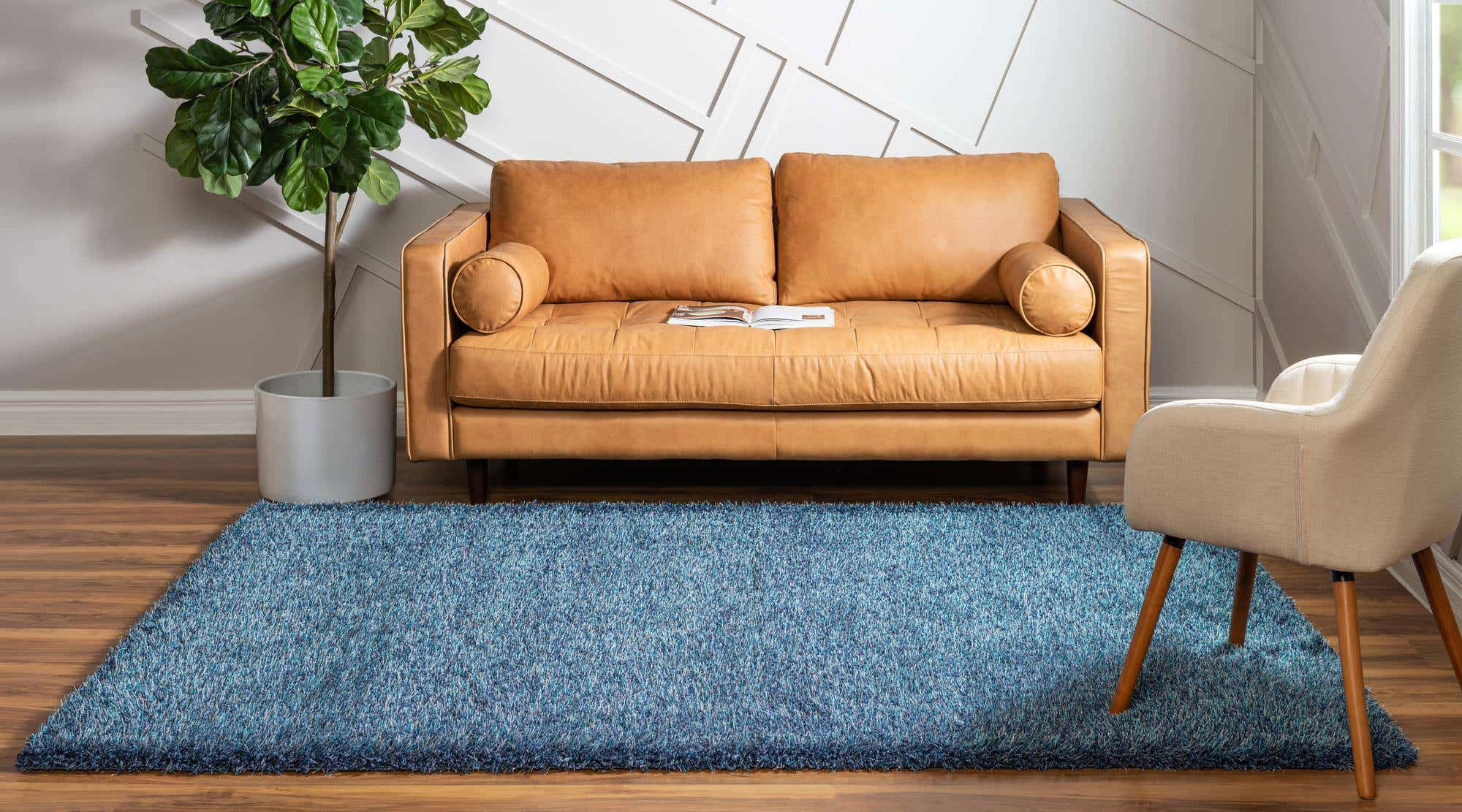 Dream Plain Blue Shaggy Rug