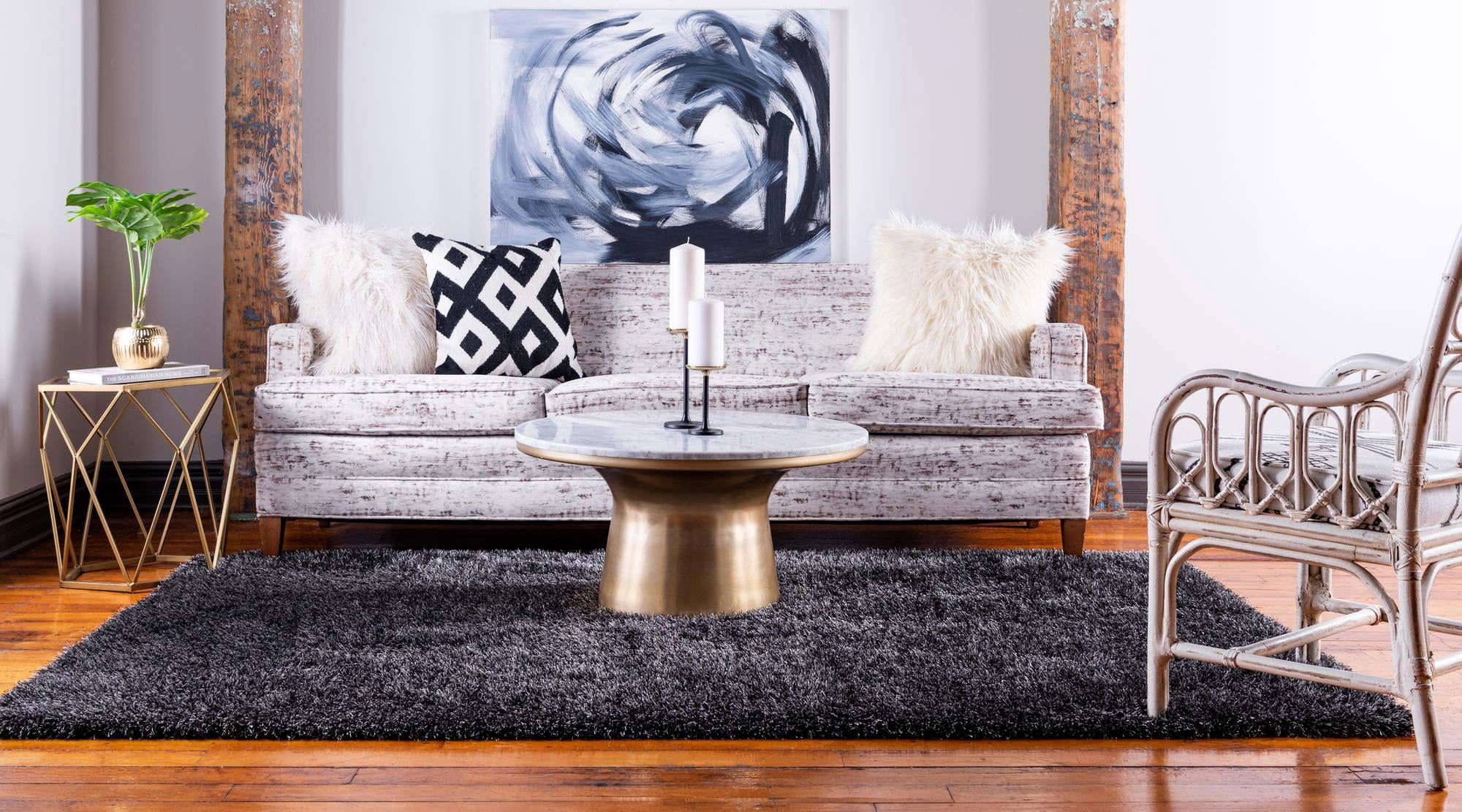 Large View Dream Plain Black Shaggy Rug