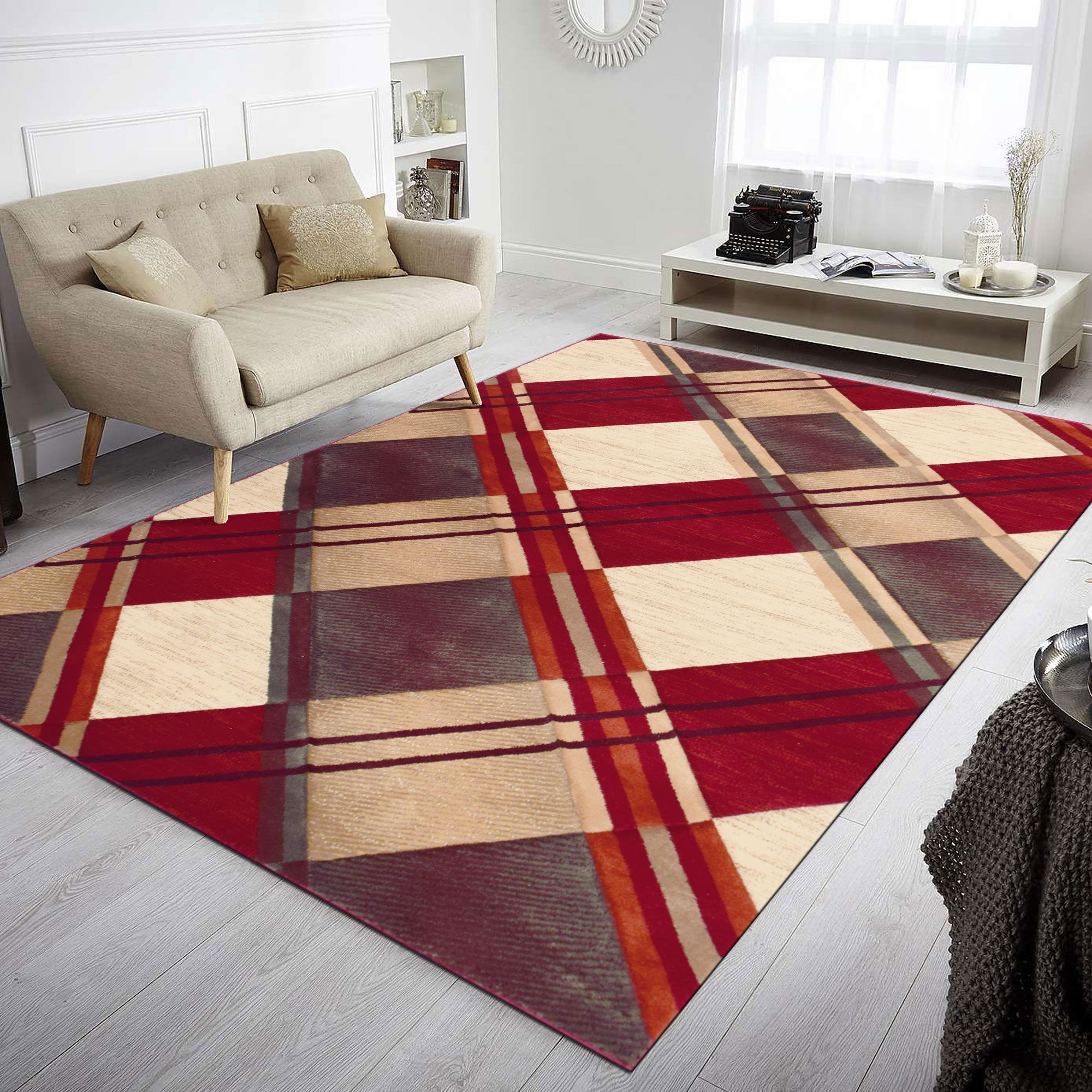 Eliza Carved Tartan Pattern Rug
