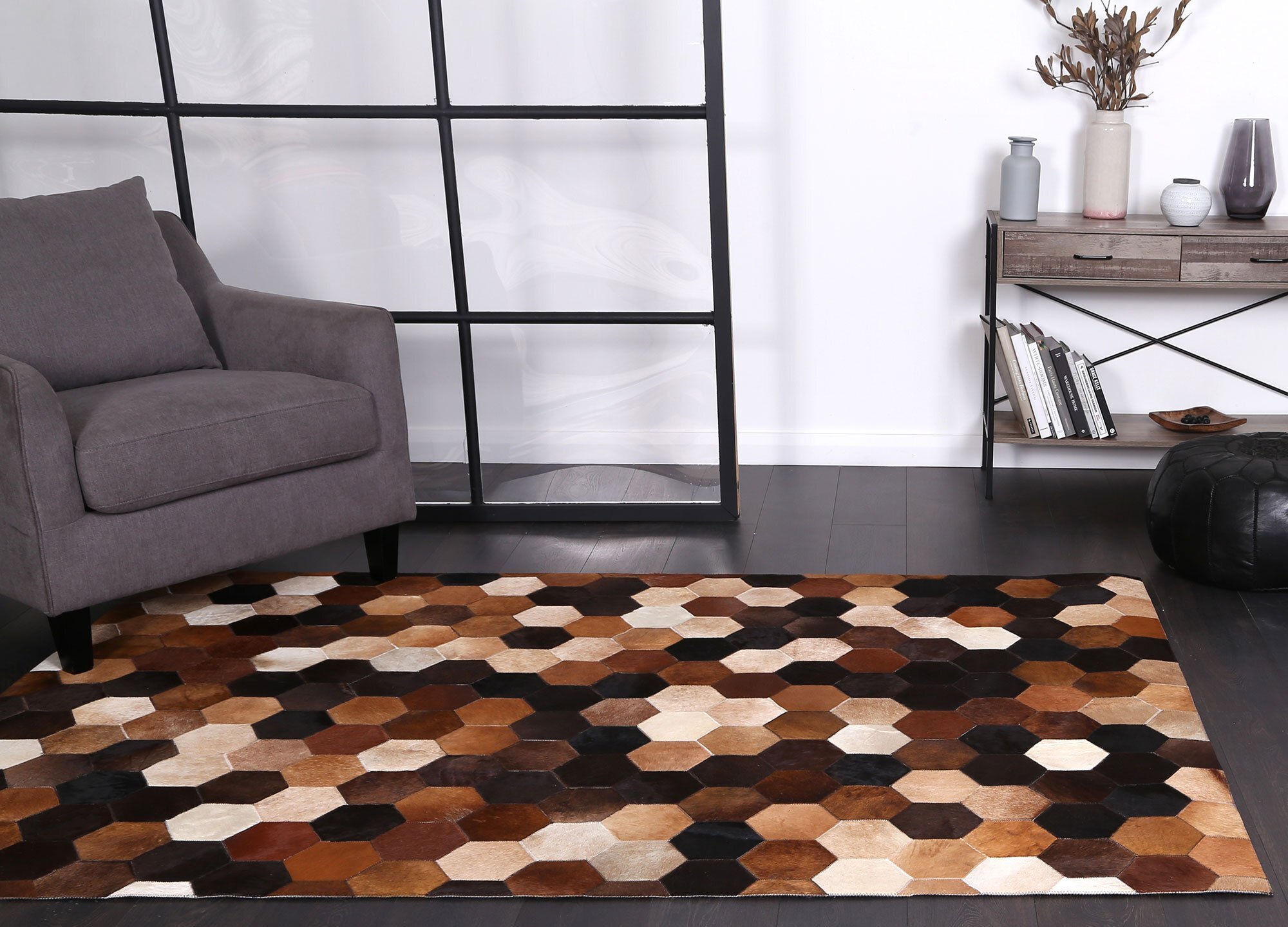 Large View Elena Cow Hide Leather Rug