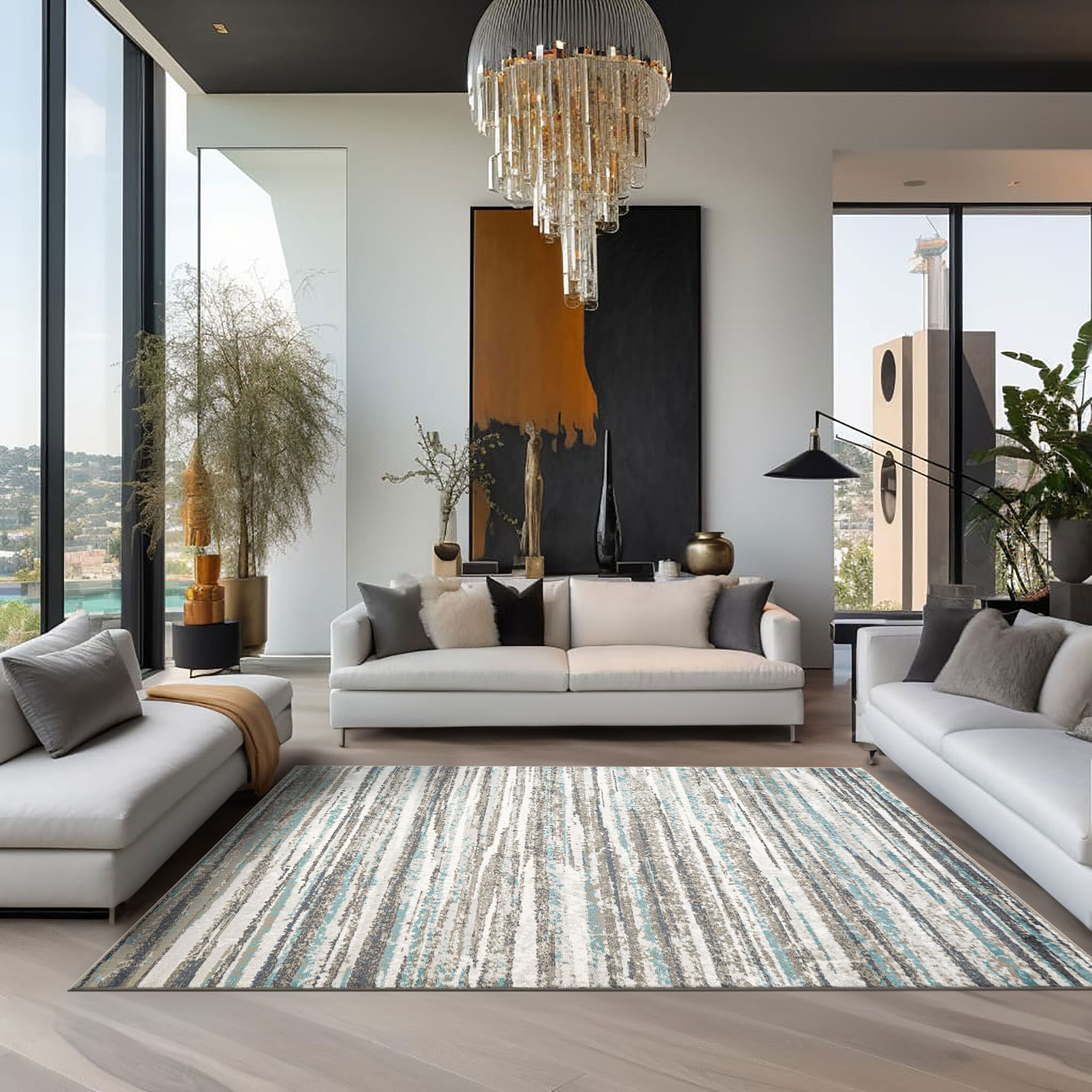 Large View Hebden Modern Striped Rug