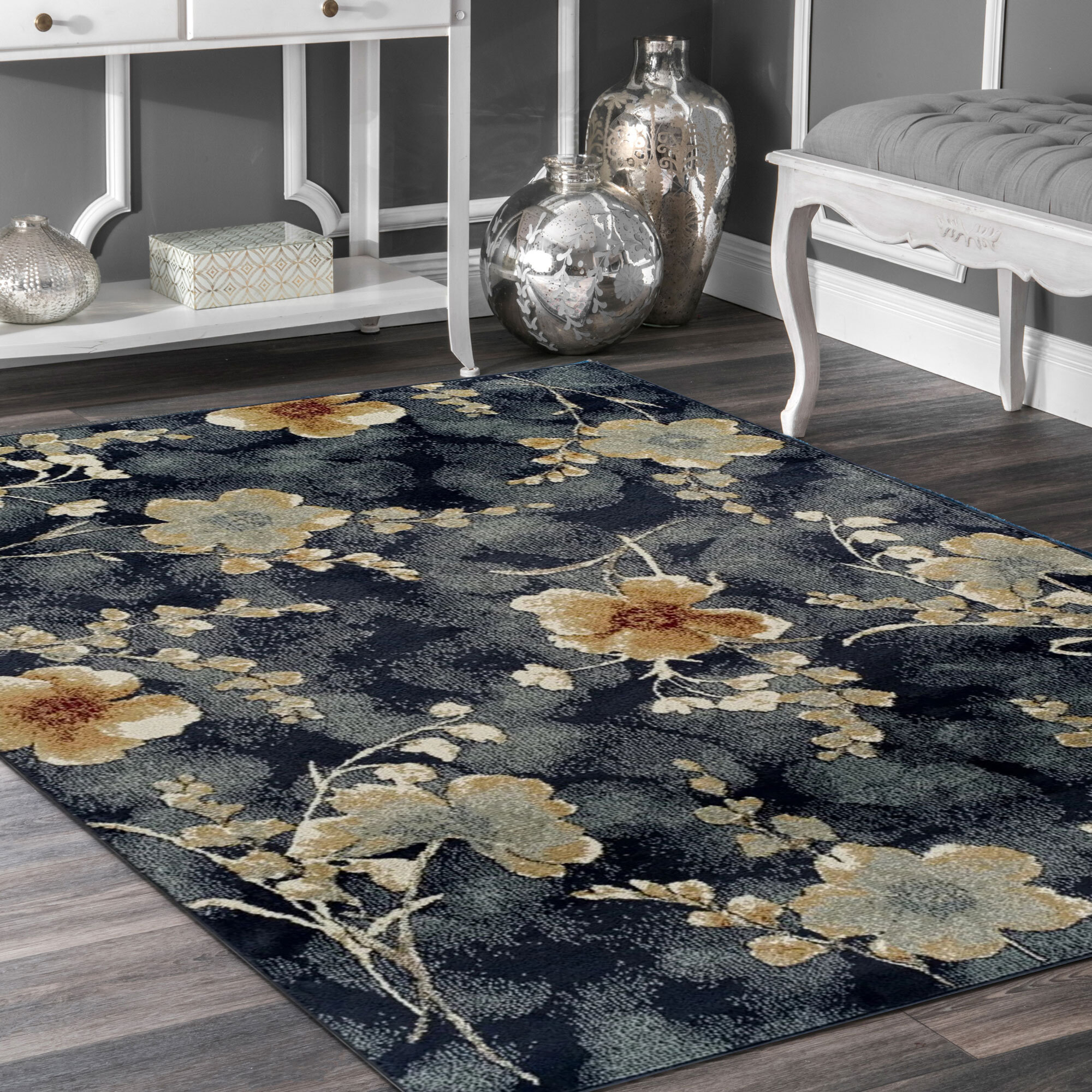Large View Leila Contemporary Floral Rug