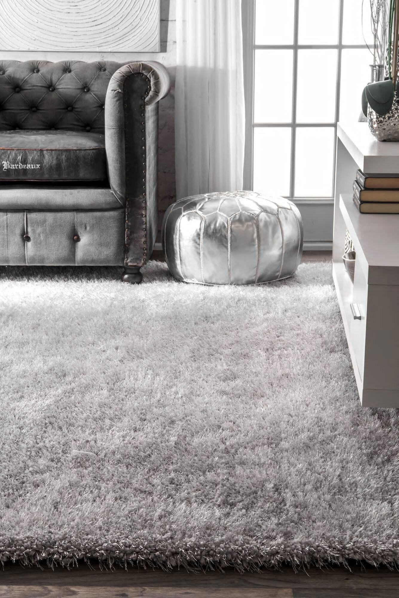 Liam Thick Plain Shaggy Silver Rug