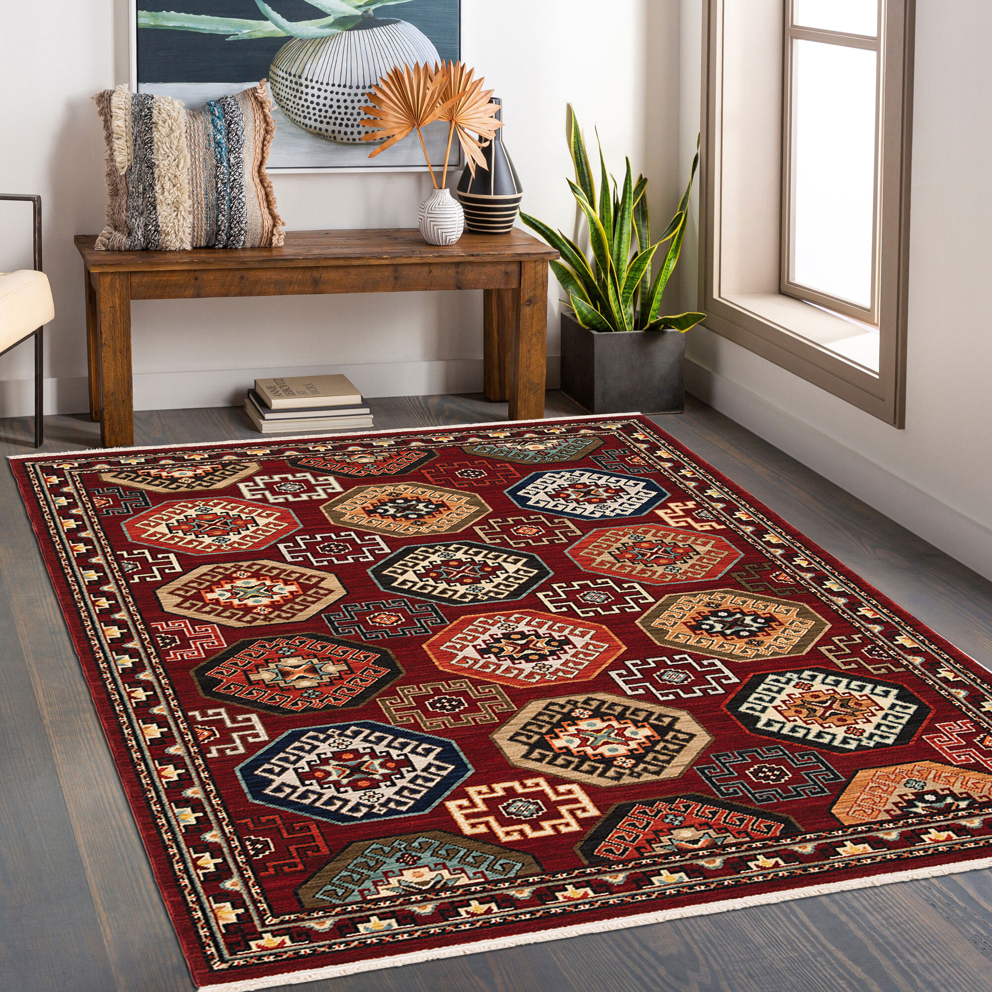 Large View Leah Classic Geometric Wool Rug