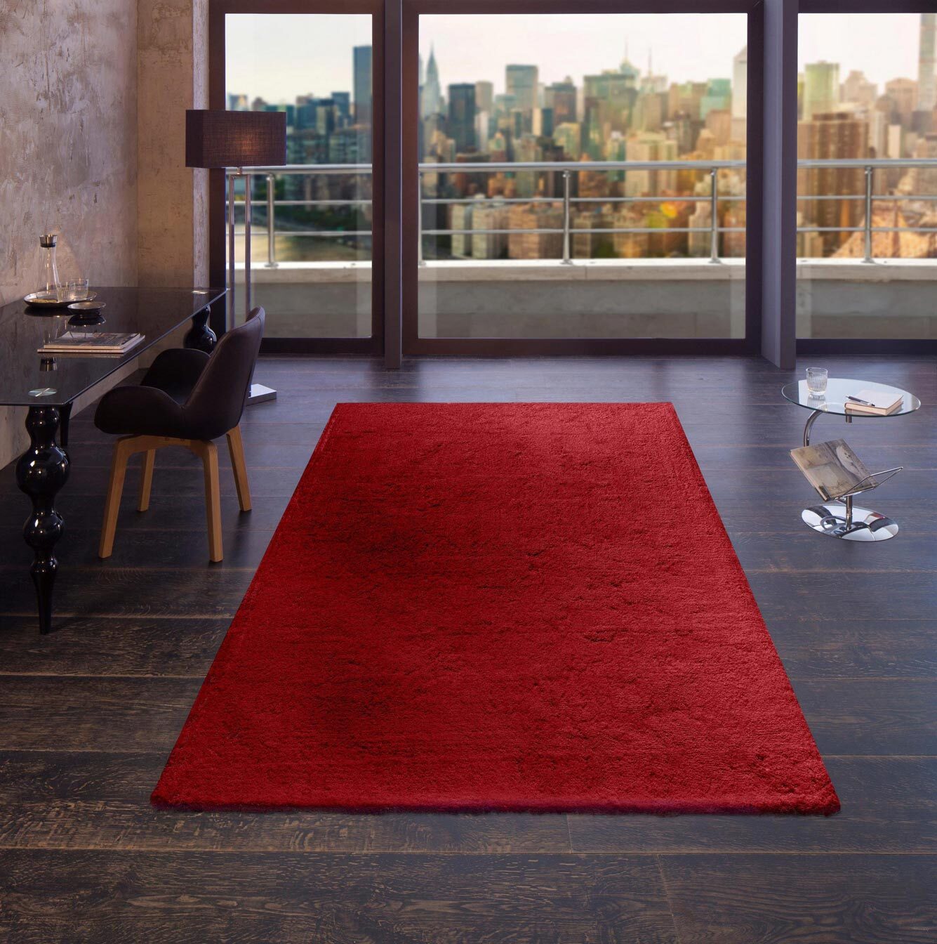 Large View Levis Plain Red Thick Shaggy Rug