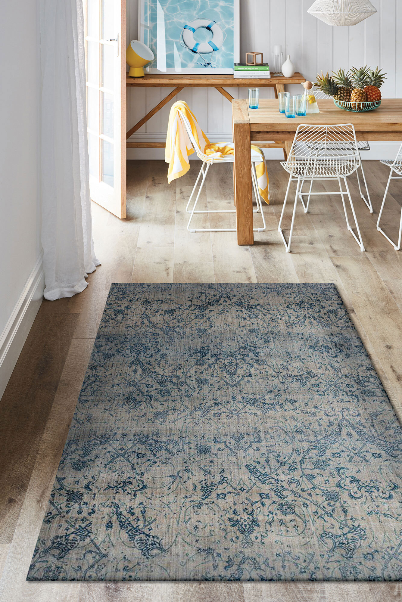 Large View Melanie Blue Overdyed Floral Rug
