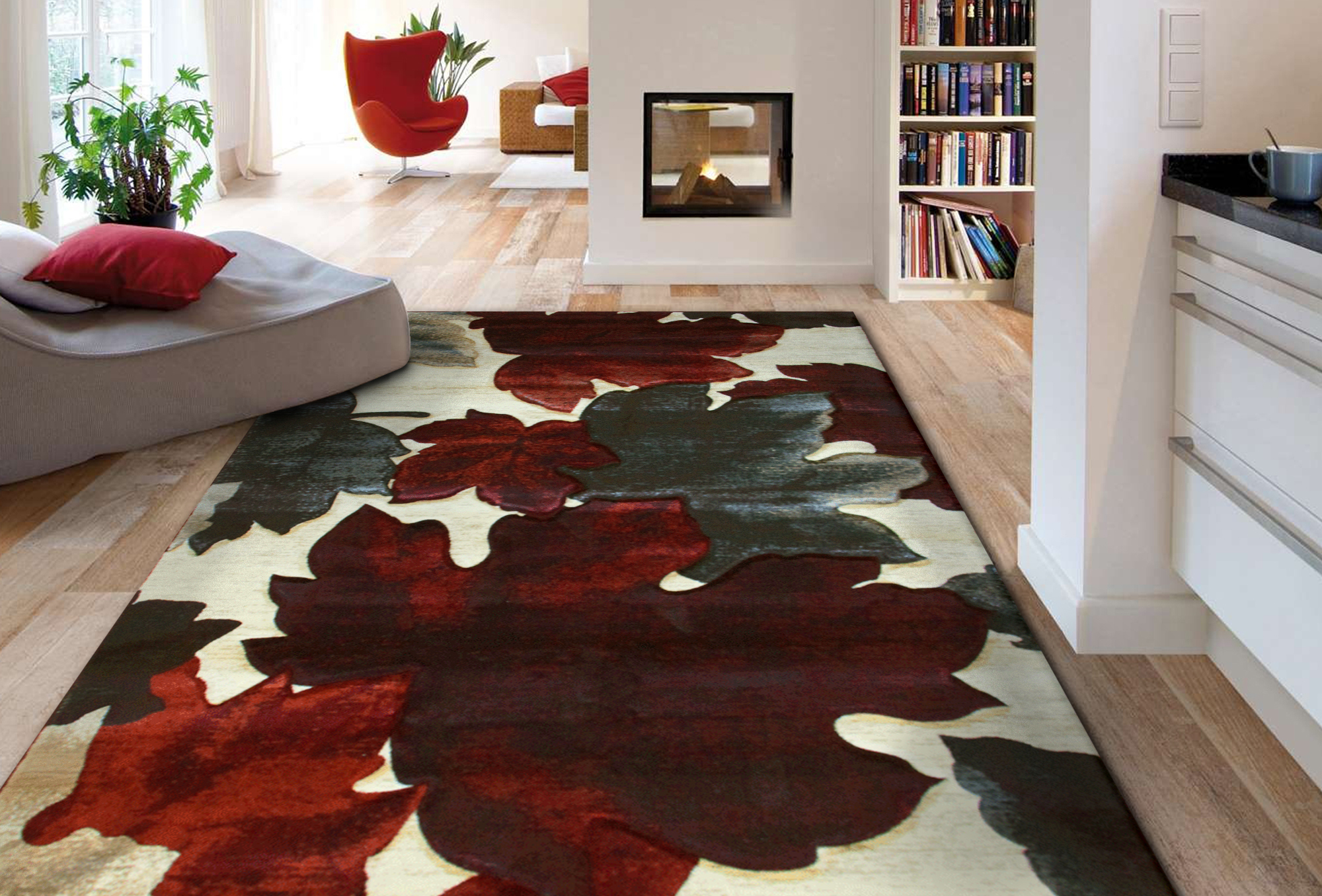 Large View Panama Carved Leaf Pattern Rug