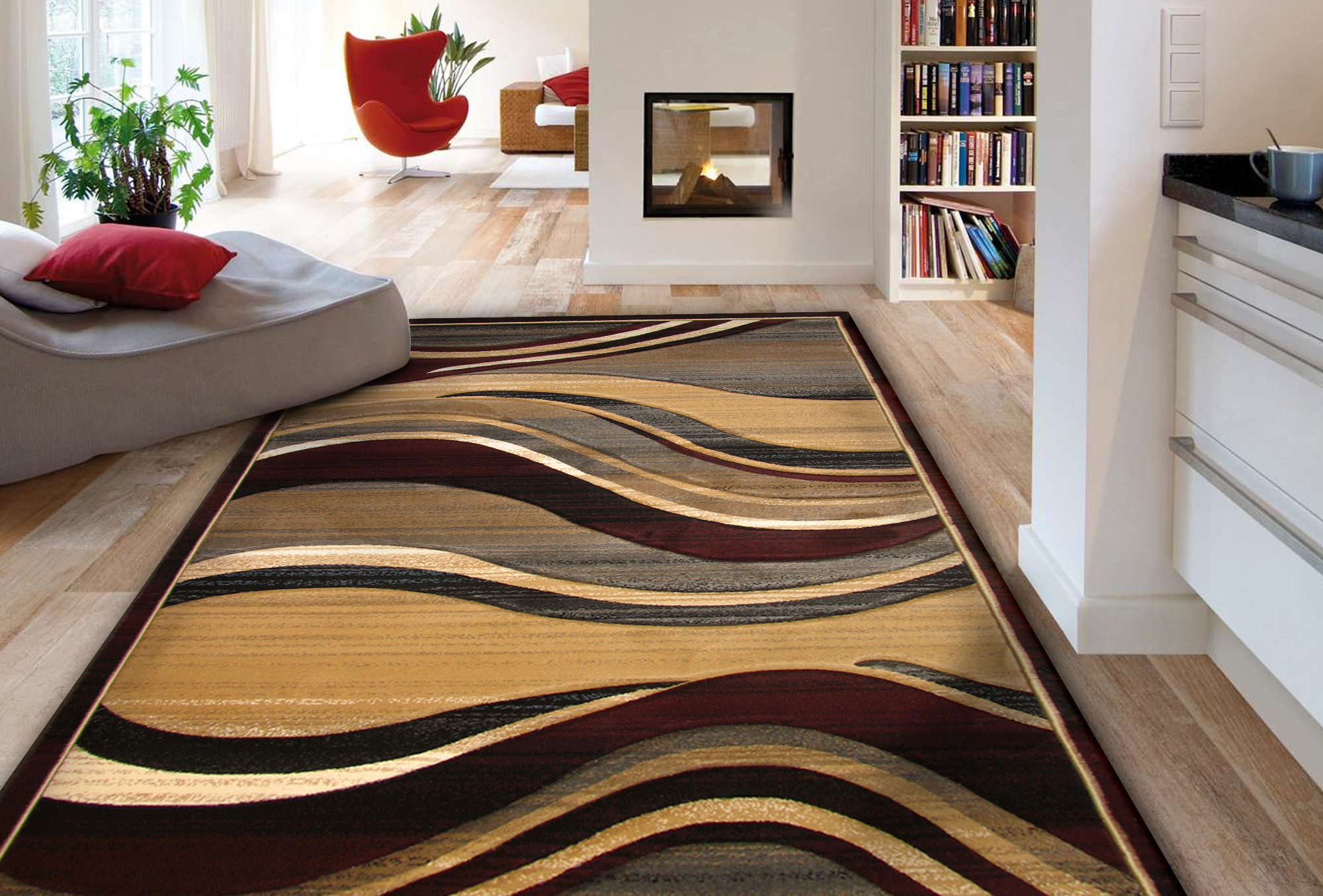 Large View Panama Brown Carved Wavy Rug