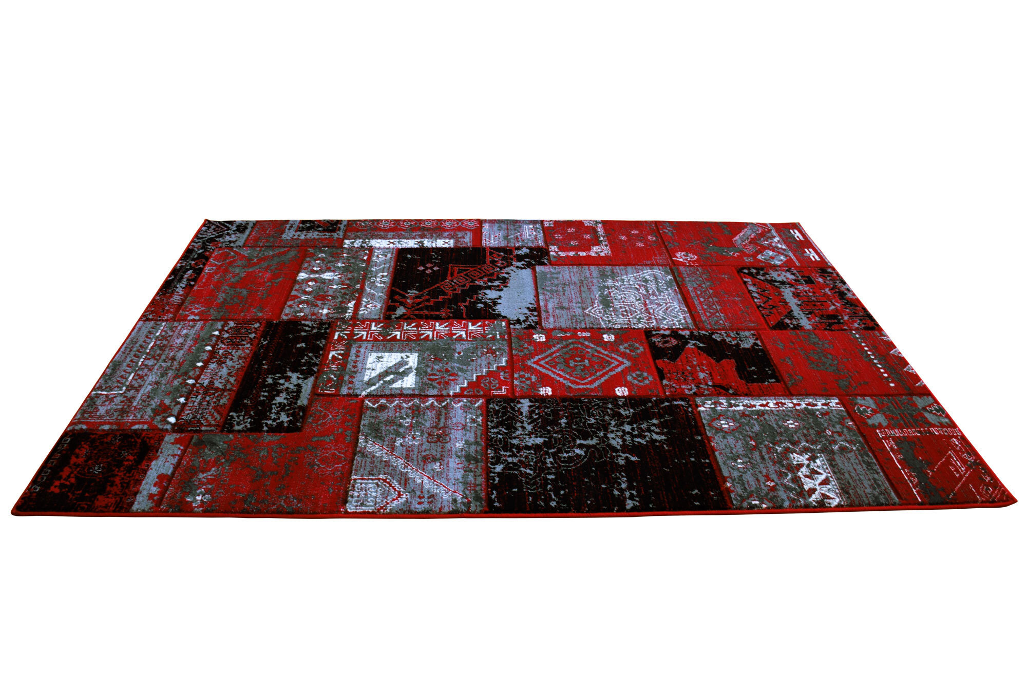 Large View Paris Carved Red Patchwork Rug