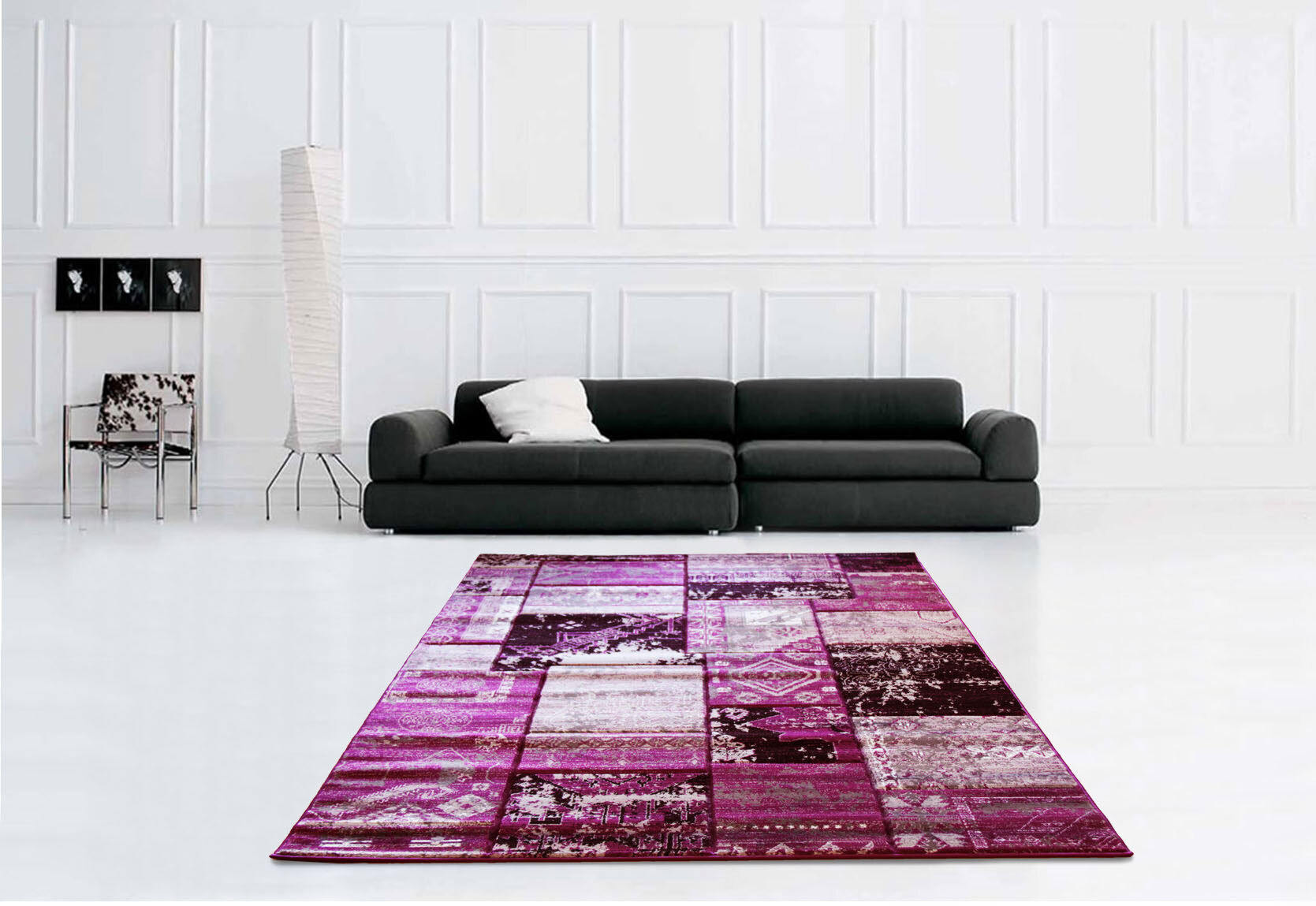Large View Paris Carved Lilac Patchwork Rug