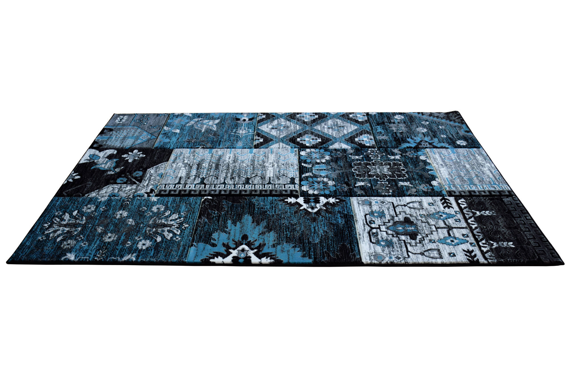 Large View Paris Carved Blue Patchwork Rug